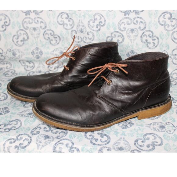 UGG Men's Dark Brown Leather Chukka LaceUp Ankle Boots Shoes Size 12‎ - Picture 1 of 9
